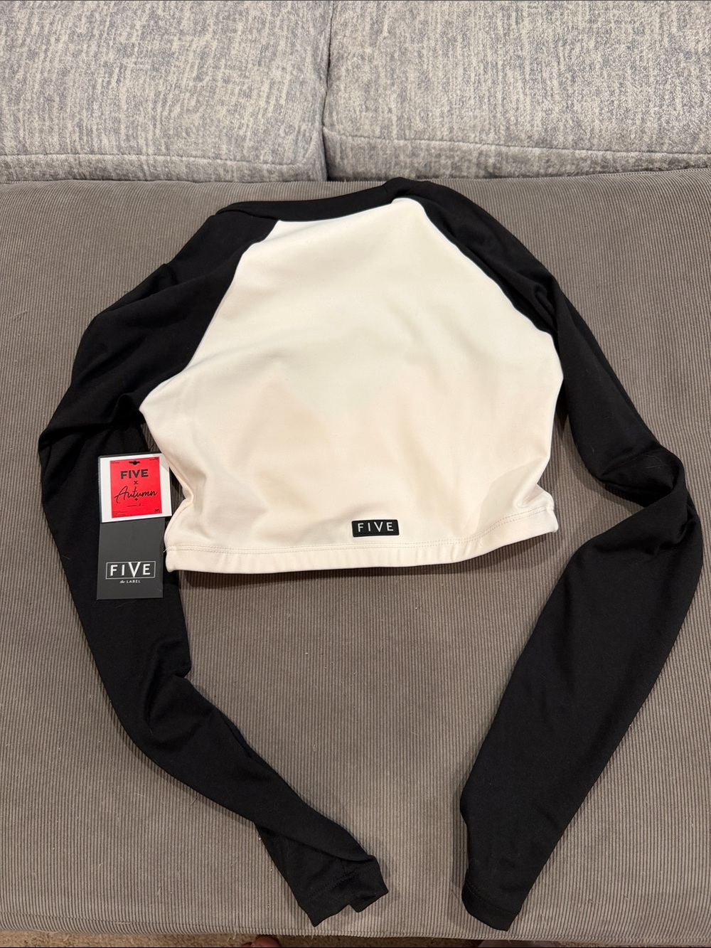 Five Dancewear White & Black Long-Sleeve Cropped Top